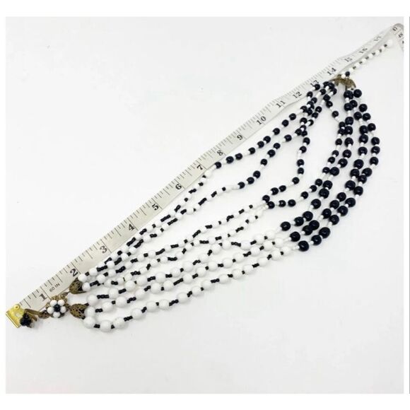 Vintage Miriam Haskell Multi-Strand Black & White Glass Bead Necklace - Picture 7 of 8